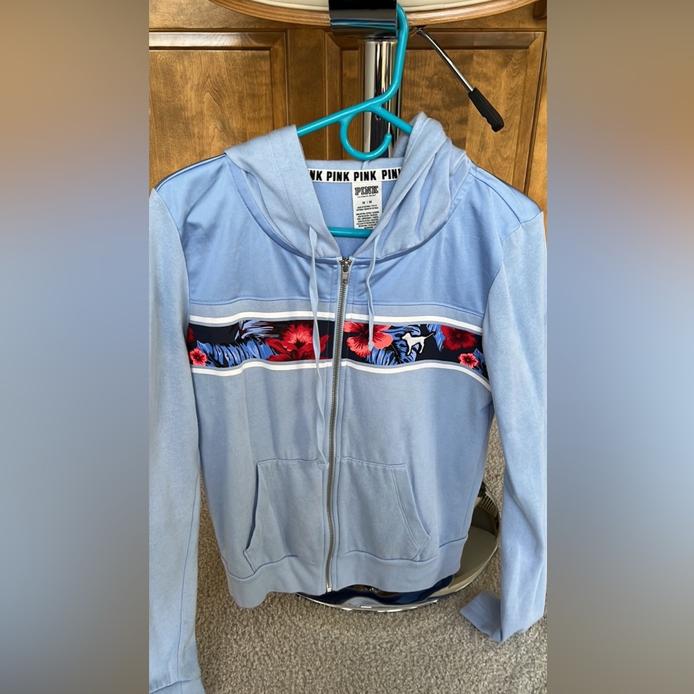PINK tropical Full Zip Hoodie Medium